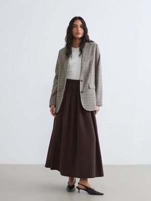 Lcw Modest Kahverengi Beli Fermuarlı Pileli Etek