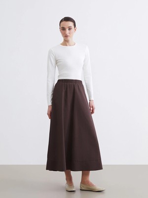 Lcw Modest Kahverengi Beli Lastikli Poplin Kloş Etek