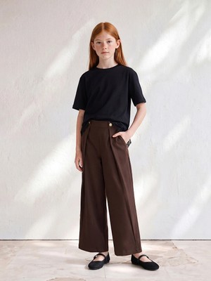LC Waikiki Lcw Kids Kahverengi Loose Fit Kız Çocuk Poplin Pantolon