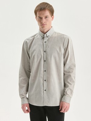 Lcw Vision Gri Slim Fit Uzun Kollu Keten Karışımlı Erkek Gömlek