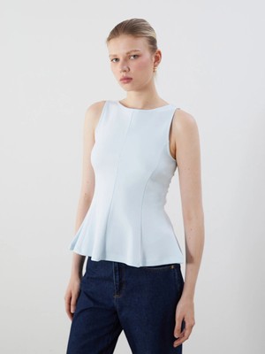 Lcw Vision Mavi Kayık Yaka Peplum Bluz