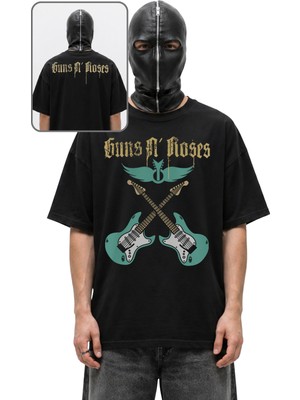 Fuddy Moda Unisex Elektro Gitarlı Guns N' Roses Ense Baskılı Tişört, Oversize Rock Band Temalı T-Shirt