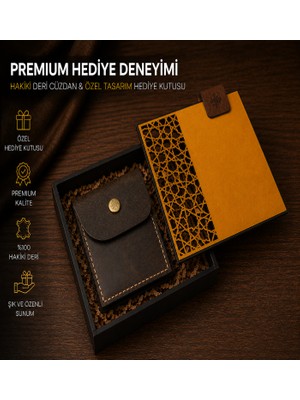 Hakiki Deri El Yapımı Cüzdan & Özel Tasarım Ahşap Hediye Kutusu Premium Erkek Kartlık ve Cüzdann