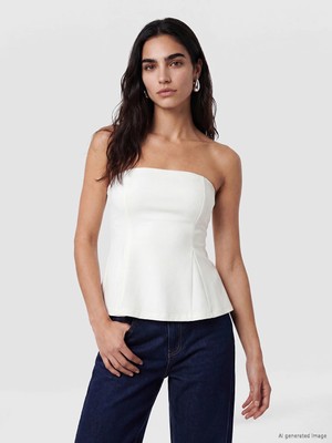 Lcw Vision Beyaz Straplez Yaka Peplum Korse Bluz