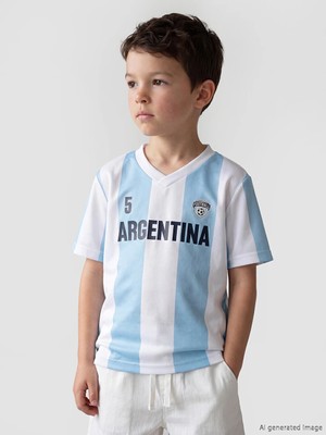 LC Waikiki Lcw Kids Beyaz V Yaka Arjantin Baskılı Erkek Çocuk Tişört