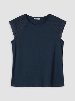 LC Waikiki Lcw Grace Lacivert Bisiklet Yaka Nakışlı %100 Pamuklu Bluz