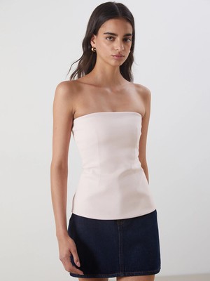 Lcw Vision Pembe Straplez Yaka Peplum Bluz