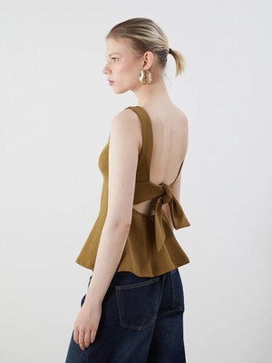 Lcw Vision Yeşil Kayık Yaka Peplum Bluz
