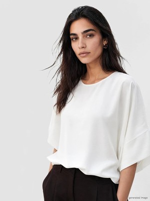 Lcw Vision Beyaz Bisiklet Yaka Ispanyol Kol Oversize Bluz
