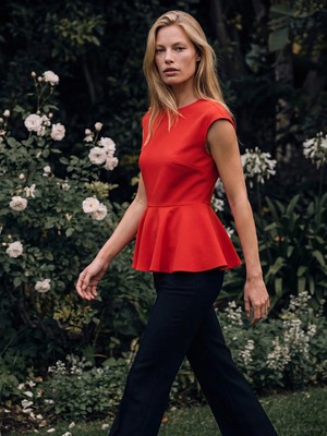 Lcw Vision Kırmızı Bisiklet Yaka Peplum Fırfırlı Bluz