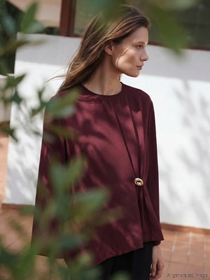 Lcw Modest Bordo Bisiklet Yaka Büzgülü Bluz