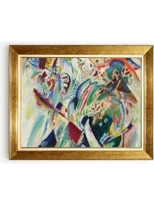 Tablore Kandinsky Tarzı Soyut Avangart Sanat Altın Çerçeveli Renkli Modern Salon Tablosu