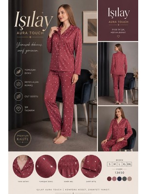 Işılay Aura Touch Gömlek Yaka Uzun Kollu Kare Desenli Pijama Takımı
