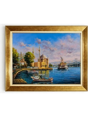 Tablore Istanbul Ortaköy Camii ve Boğaz Köprüsü Manzaralı Altın Çerçeveli Tablo