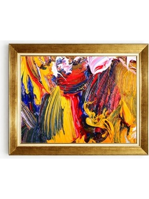 Tablore Modern Soyut Yağlı Boya Görünümlü Altın Çerçeveli Salon Duvar Tablosu