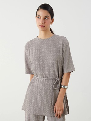 Lcw Modest Gri Bisiklet Yaka Dokulu Bluz