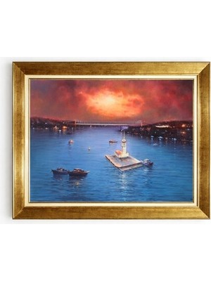 Tablore Istanbul Kız Kulesi ve Manzaralı Yağlı Boya Görünümlü Kanvas Tablo