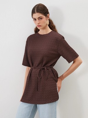 Lcw Modest Kahverengi Bisiklet Yaka Dokulu Bluz