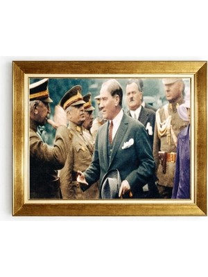 Tablore Gold Çerçeveli Mustafa Kemal Atatürk Tablosu Nostaljik Ofis ve Salon Tablosu