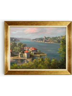Tablore Altın Çerçeveli Istanbul Boğazı ve Yalılar Manzaralı Duvar Tablosu