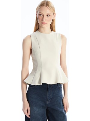 Lcw Vision Bej Bisiklet Yaka Peplum Bluz