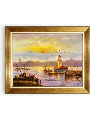 Tablore Kız Kulesi Istanbul Manzaralı Yağlı Boya Görünümlü Çerçeveli Kanvas Tablo Salon Ofis