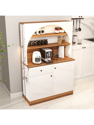 Klubeconcept Led’li Modern Kahve Köşesi Dolabı Raflı ve Çekmeceli Mdf Servis Ünitesi