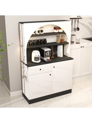 Klubeconcept Led’li Modern Kahve Köşesi Dolabı Raflı ve Çekmeceli Mdf Servis Ünitesi