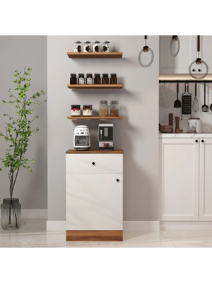 Klubeconcept %100 Mdf Minimalist Duvar Raflı Kahve Köşesi I 50 cm Çok Amaçlı Mutfak ve Airfryer Dolabı
