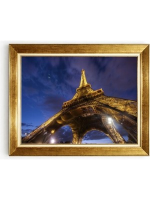 Tablore Paris Eyfel Kulesi Gece Işıkları Manzaralı Çerçeveli Modern Salon Tablosu