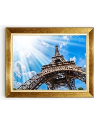 Tablore Altın Çerçeveli Eyfel Kulesi Kanvas Tablo Paris Temalı Duvar Dekoru