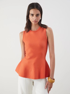 Lcw Vision Turuncu Bisiklet Yaka Peplum Triko Bluz