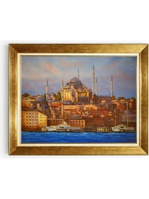 Tablore Istanbul Süleymaniye Camii Manzaralı Altın Çerçeveli Kanvas Tablo Salon Duvar Dekoru