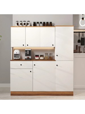 Klubeconcept 100 % Mdf Kabinli Kahve Köşesi –140 cm LED Aydınlatmalı, Çok Amaçlı Mutfak ve Airfryer Dolabı