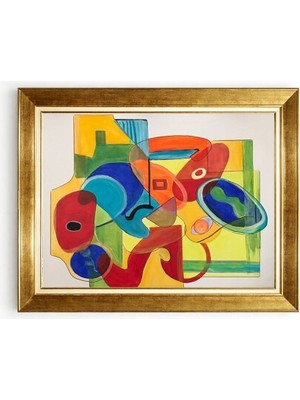 Tablore Gold Çerçeveli Geometrik Soyut Sanat Modern Salon Tablosu