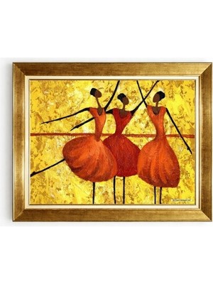 Tablore Turuncu Elbiseli Dans Eden Figürler Duvar Tablosu, Soyut ve Canlı Renkli Modern Sanat
