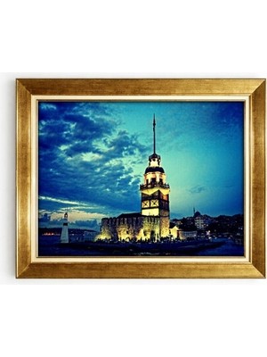Tablore Istanbul Kız Kulesi Manzaralı Gece Işıkları Kanvas Tablo Salon Duvar Dekorasyonu