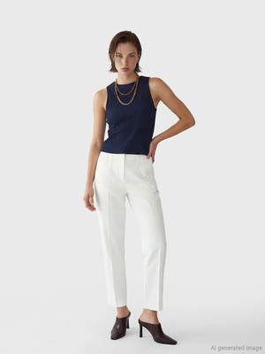 Lcw Eco Beyaz Yüksek Bel Dar Fit Kadın Gabardin Pantolon