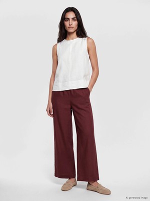 LC Waikiki Lcwaıkıkı Classic Bordo Beli Lastikli Kadın %100 Keten Pantolon