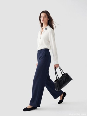 Lcw Modest Lacivert Beli Lastikli Geniş Paça Kadın Pantolon