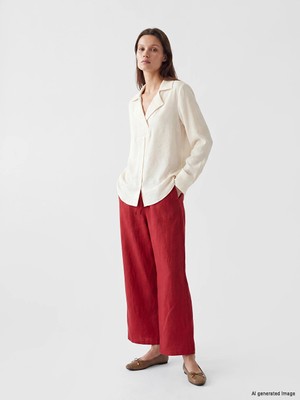 Lcw Modest Kırmızı Beli Lastikli Kadın %100 Keten Pantolon