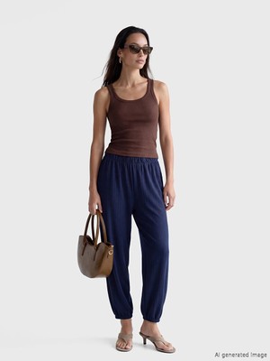 LC Waikiki Lcwaıkıkı Basic Lacivert Beli Lastikli Çizgili Kadın Jogger Pantolon