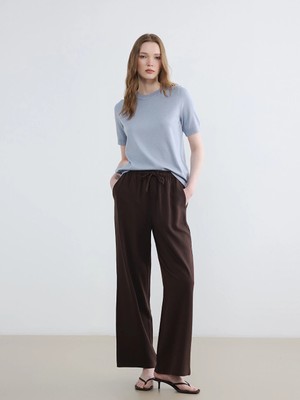 Lcw Modest Kahverengi Beli Lastikli Geniş Paça Kadın Pantolon