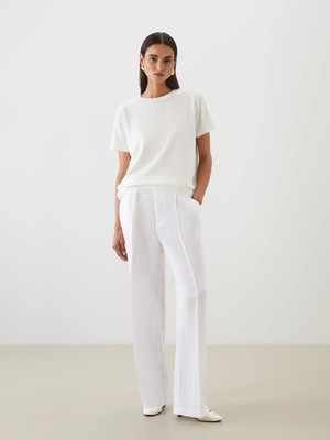 Lcw Modest Beyaz Loose Fit %100 Keten Kadın Pantolon