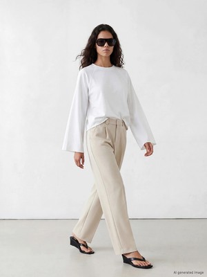 Lcw Modest Bej Pileli Kadın Kumaş Pantolon