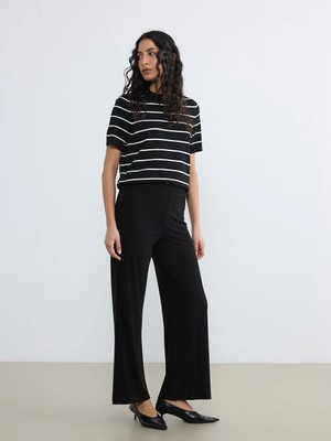 Lcw Modest Siyah Beli Lastikli Dokulu Kadın Pantolon