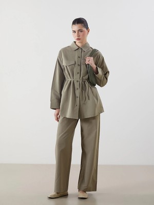 Lcw Modest Haki Standart Fit Poplin Kadın Pantolon