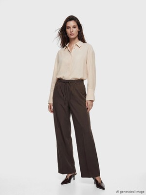 Lcw Modest Kahverengi Beli Lastikli Geniş Paça Kadın Pantolon