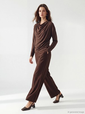 Lcw Modest Kahverengi Beli Lastikli Geniş Paça Kadın Pantolon