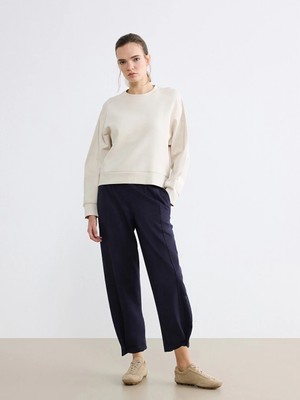 Lcw Vision Lacivert Loose Fit Kadın Pileli Süet Görünümlü Pantolon